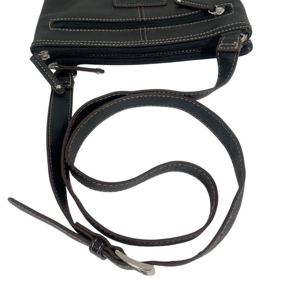 Tignanello Black Leather Travel Crossbody Bag Adj Strap - 3 Compartments EUC - Picture 6 of 16